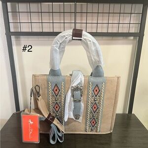 Montana West Tan and Blue Embroidered Satchel